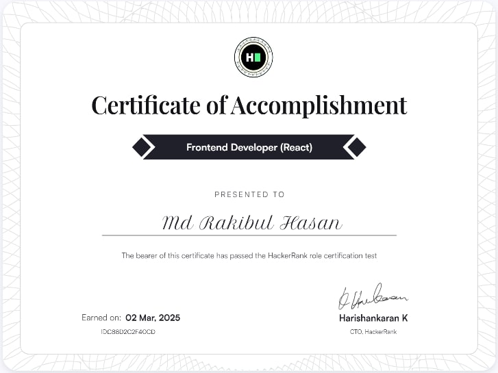 Frontend Developer (React) Certification