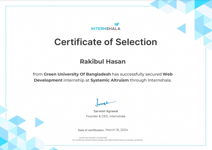 Certificate of Selection